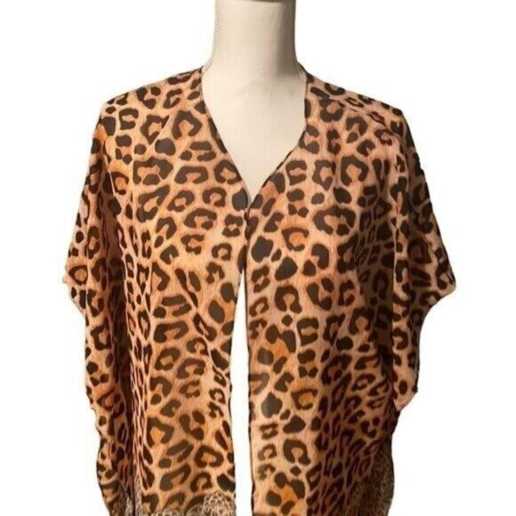 Gold Coast Womens Cheetah Coverup Size Large Wrap Kimono Poncho Bohemian Beachy - Picture 3 of 7